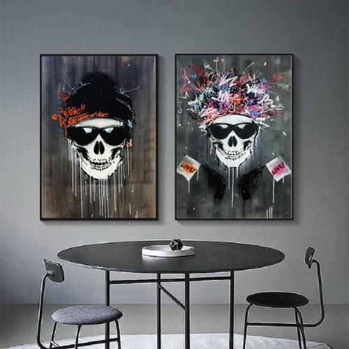 Modern Wall Decor Graffiti Art Skull Canvas Painting Wall Art Posters Prints Wall Pictures for Living Room Home Cuadros No Frame