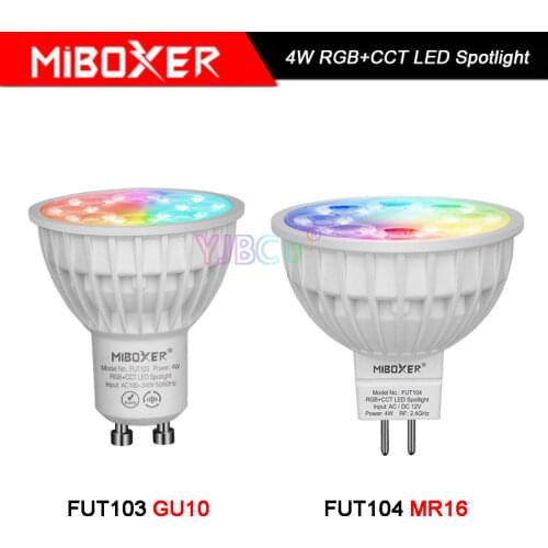10 pieces Miboxer FUT103 FUT104 GU10 MR16 4W RGB+CCT LED Spotlight 12V 110V 220V Indoor Lamp 2.4G RF Remote/APP Control