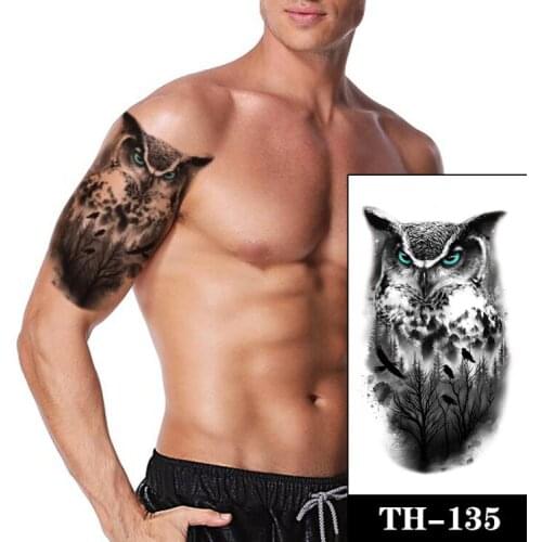 Big Black Forest Tattoos Fake Men Eagle Crow Tatoos Waterproof Large Size Owl Blue Eyes Body Arm Legs Tattoos Temporary Sticker