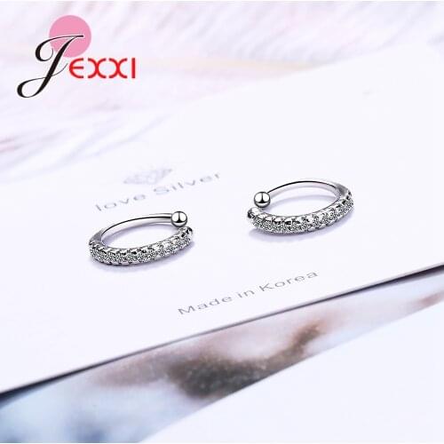 Temperament OL Jewelry 925 Sterling Silver Clip Cuff Earrings for Women Girl Statement Rock Cubic Zircon Pave Loop Circle Design