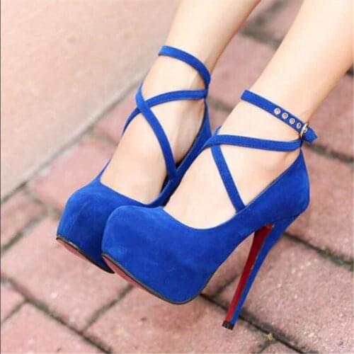 Shoes Woman Pumps Cross-tied Ankle Strap Wedding Party Shoes Platform Dress Women Shoes High Heels Suede Ladies Shoes Plus Size