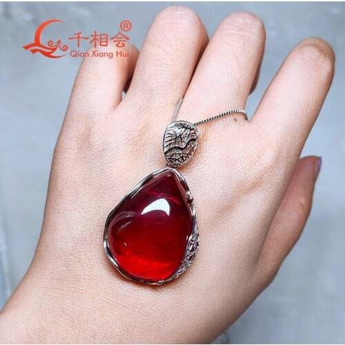 925 silver Fashion pear shape with inclusions corundum red Artificial ruby with 24*30mm 72ct Jewelry for Pendant Necklace