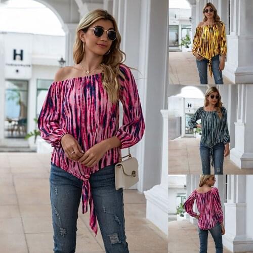 Tie Dye T Shirt Women Fleece Neck Long Sleeve Top Casual Ladies Top Clothes