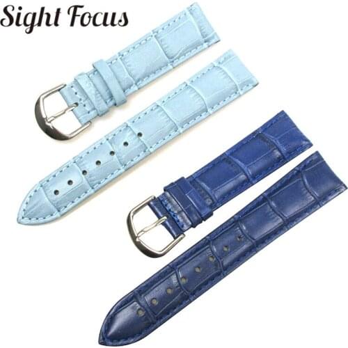 High Quality Blue Leather Watch Strap Men Women Watch Band 12 14 16 18 19 20 22mm Calf Leather Bracelets Ladies Belt Replacement