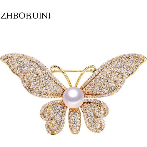 ZHBORUINI High Quality Natural Freshwater Pearl Brooch Zircon Micro Insert Butterfly Brooch Pearl Jewelry For Women Not Fade