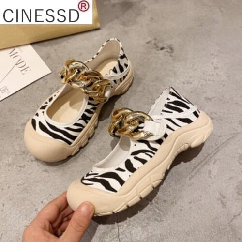 Fashion Metal Decoration Platform Womens Shoes 2021 Spring New Comfortable Leopard Round Toe Shallow Mouth Women Casual Shoes
