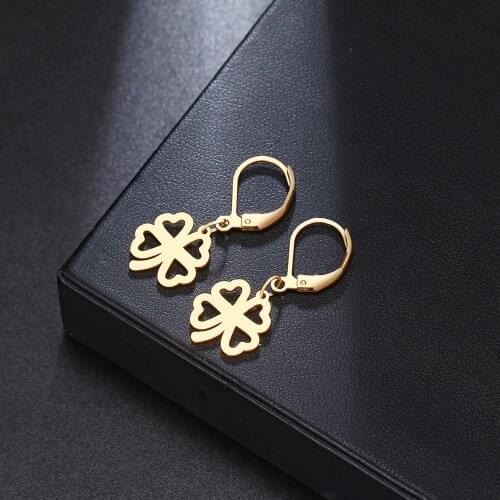 DOTIFI For Women Hollow Clover Flower Earring Stainless Steel Gold and Silver Color Fashion Engagement Jewelry Gifts