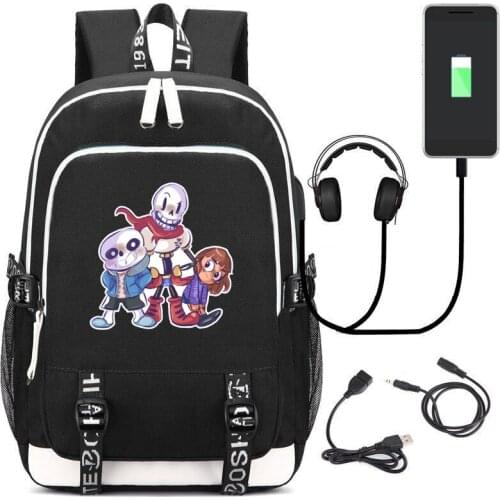 Women Backpack Undertale Sans Papyrus USB Backpack Men Travel bags Student School Bag Teenage Laptop Shoulders Bag Bookbags