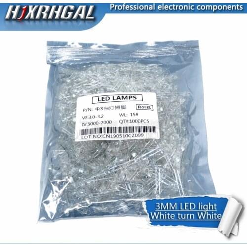 1000pcs white clight-emitting diodes white turn white 3mm led new and original hjxrhgal
