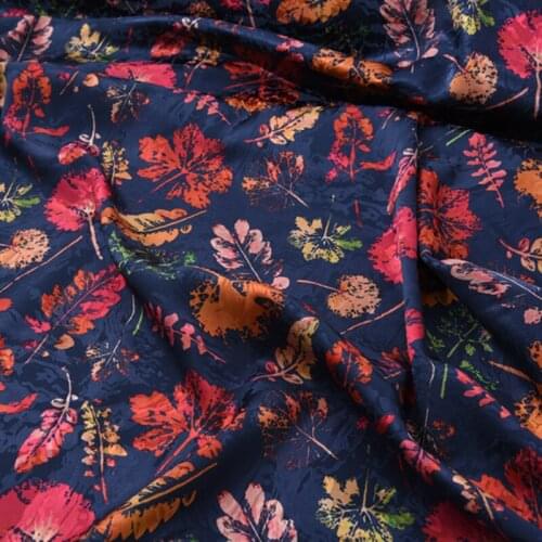 115CM Wide 20MM Floral Jacquard 90% Silk 10% Lycra Dark Blue Stretch Silk Fabric for Blouse Dress Cheongsam Pants Shirt H054