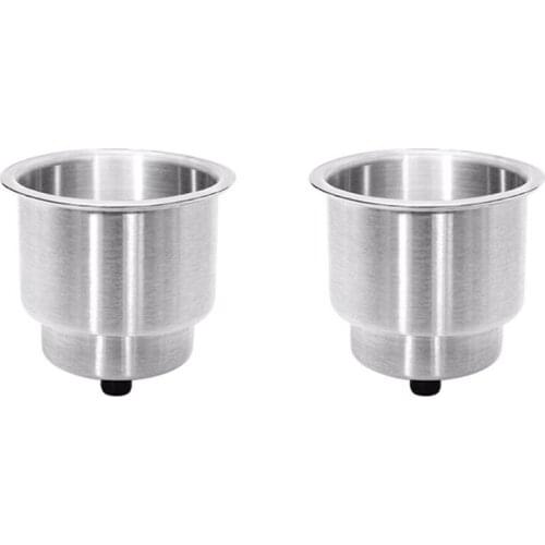 2Pcs Recessed Stainless Steel Cup Drink Bottle Holder with Drain Marine for Boat Rv Camper Car Truck Two Stage