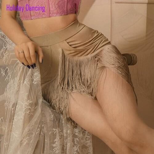 2021 New L2135 Tassel Female Latin Dance Dress Women Skirt Wrinkle Design Girl Modern Dancing Skirt Belly Ballroom Tango Dresses