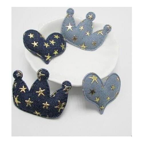 30pcs/lot 4.5cm Denim Heart,Crown Kawaii Kids Patch, for Decoration, Clothing, DIY, Baby Garment Accessorie
