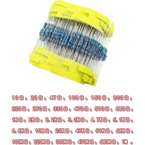 30valuesX20pcs=600pcs,1/4W 1% Metal Film Resistor Samples kit