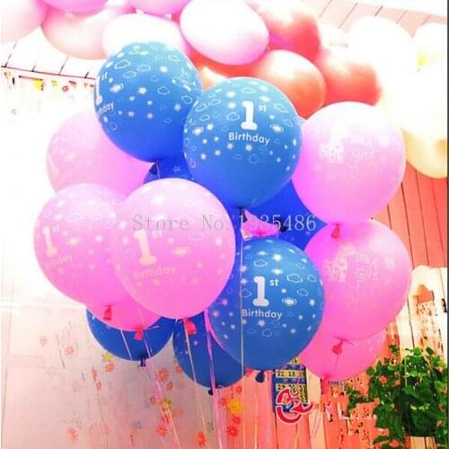 50pcs/lot First Birthday balloon number ballons 1st Birthday printed balloons pink blue pearl ballon for birthday