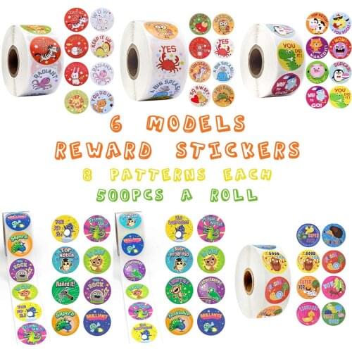 500 Pcs/roll Cute Animals Reward Stickers with Word Motivational Stickers for School Teacher Student Stationery Stickers Kids
