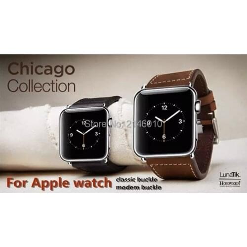 Aluminum Case with Chicago Calf Genuine Leather Watch Band Wrist Strap for Apple Watch 1 2 3 38MM 42MM With Adapter Container