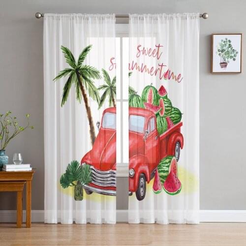 Watermelon Truck Summer Style Palm Trees Voile Tulle Sheer Curtains for Bedroom Living Room Kitchen Decor Window Curtain