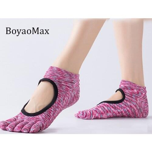 BoyaoMax seamless yoga socks non-slip melange color cotton socks five toes dropshipping fitness socks for women 2019 new