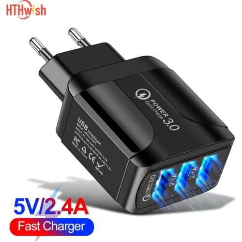 5V2.4A 3 USB Fast Charger Quick Charge 3.0 Universal Wall Mobile Phone Charger for Samsung Xiaomi iPhone QC3.0 Charging Adapter