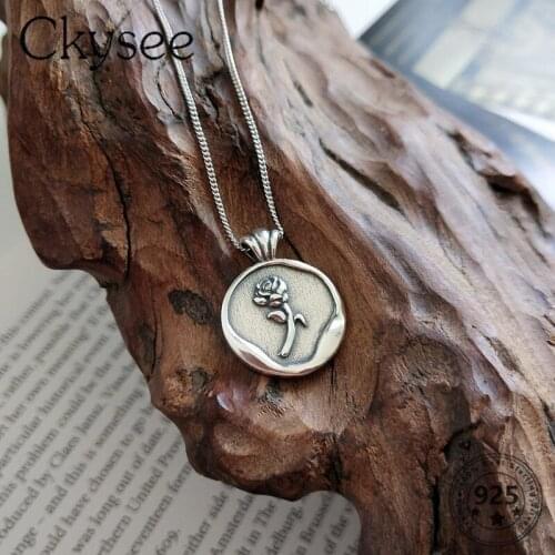 Ckysee Design 925 Sterling Silver Necklace Round Rose Flower Pendant Necklace For Fashion Women Girlfriend Silver Jewelry Daily