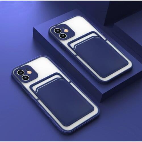 2 IN 1 ID Card Slot Matte Solid Color Case For iPhone 12 11 Pro Max XR X XS Max 7 8 Plus Soft Bumper Shockproof PC Clear Cover