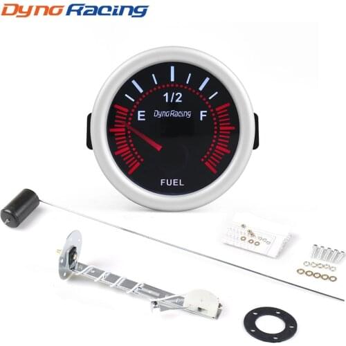 Dynoracing 2" 52mm Universal LED Smoke Lens Car Auto Fuel Level Gauge Meter With Fuel Sensor E-1/2-F Pointer BX101317