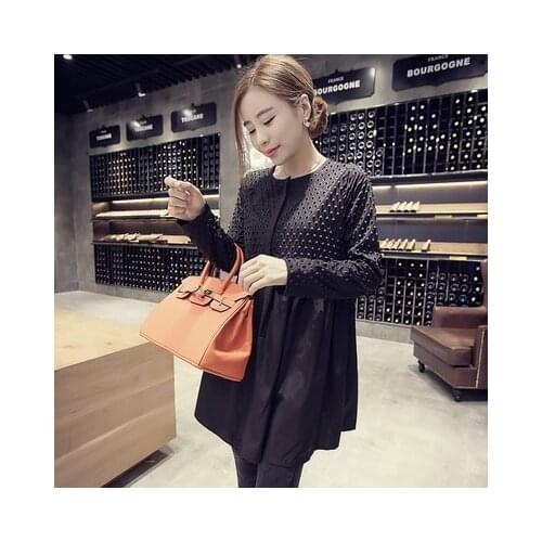 Elegant O-neck Collar Solid Black Skirt A-line Maternity Dress Korean Fashion Spring Pregnancy Clothes For Pregnant Women