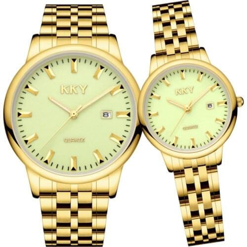 Hotest New Creative Fashion Vintage Business Couple Watches Luxury KKY Brand Gold Quartz Watch Lover Party Waterproof Clock 2021