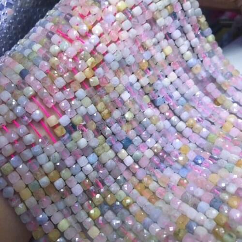 ICNWAY Natural Morganite 4-4.5mm Faceted Cube Gemstone Beads for 925 Sterling Silver Jewelry Making Necklace Bracelet 15inch