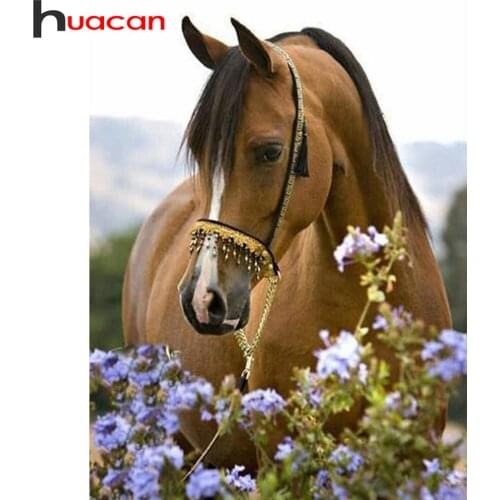 Huacan Diamond Mosaic Horse Diamond Painting Animal Flower Rhinestone Pictures Home Decor