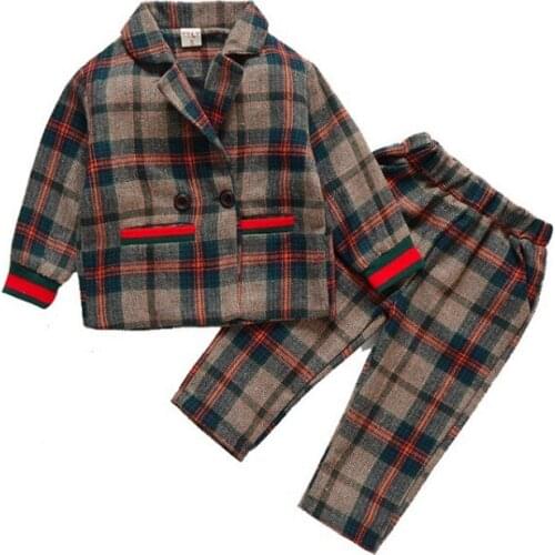 Toddler Kids Clothing Sets Korean Plaid Jackets Pants Suits For Girl Baby Boy Clothing Autumn High Quality Child Clothes 2020