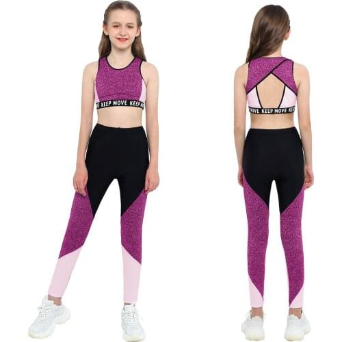 IEFiEL Kids Girls Ballet Stage Dancewear Sets Outfits Stretchy Sleeveless Tank Tops Sport Yoga Running Gym Workout Leggings Sets