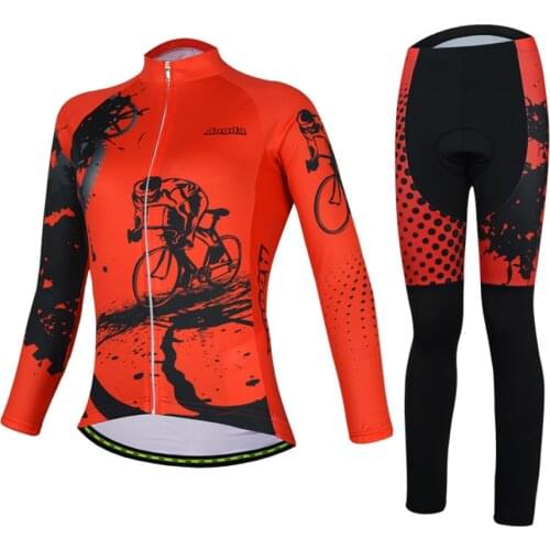 Aogda Red Cycling Jersey Long Sleeve Set Women Road Bike Clothing Spring Autumn Bicycle Clothes Quick Dry Uniforme Ciclismo