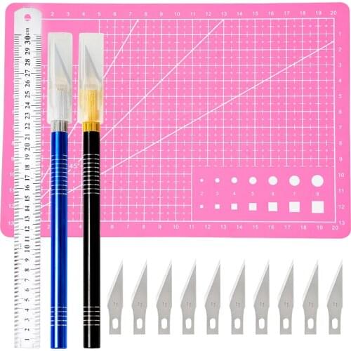 Imzay 14Pcs Leather Carving Skiving Knife Tools Kit Sculpture Engrave Graver Knife With Ruler&Self-healing Pad DIY Crafts