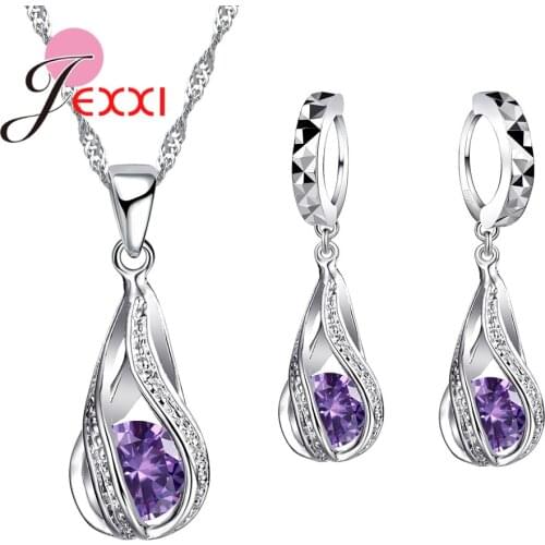 Luxury New Style Water Drop Crystal Jewelry Sets Multicolor 925 Sterling Silver Earrings Necklaces for Women Exquisite Gifts