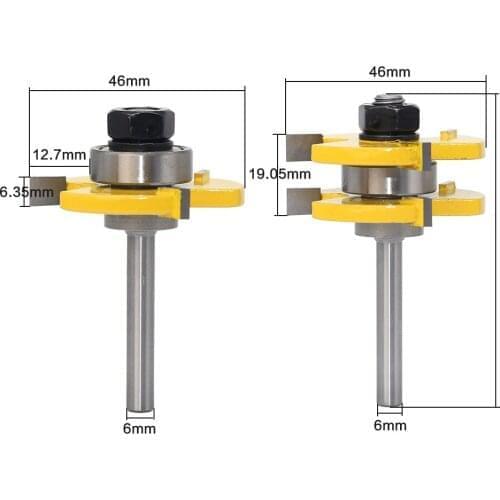 2 pc 6mm Shank high quality Tongue & Groove Joint Assembly Router Bit Set 3/4" Stock Wood Cutting Tool