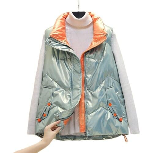 Down Cotton Vest Womens Autumn Winter Jackets For Women 2021 Korean Fashion Vests Womens Color Matching Waistcoat Bright Coat