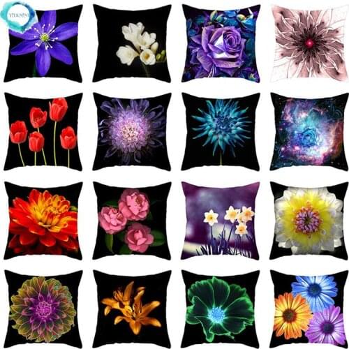 Flower Printed Pillow Case Floral Painting Polyester Cushion Cover Decorative For Home Chair Sofa Decoration Pillowcase 45x45cm