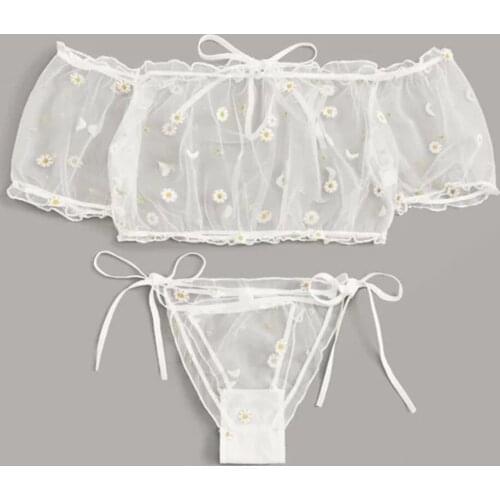 Sexy Strapless Brief Sets Porno Women Underwear Embroidery Lace Sexy Lingerie Set Transparent Lenceria Sensual Mujer Sleepwear
