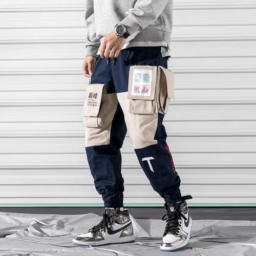 Splice Harem Joggers Cargo Pants Streetwear 2021 Hip Hop Casual Pockets Track Pants Male Harajuku Trousers