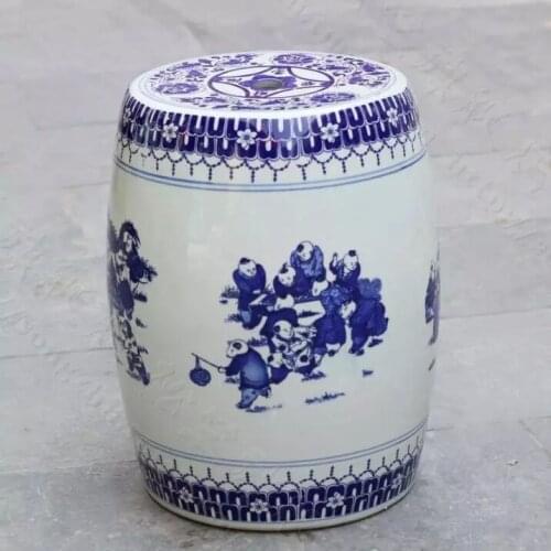Blue and white Indoor ceramic Antique drum porcelain garden stool Glazed ceramic chinese antique blue and white porcelain stool
