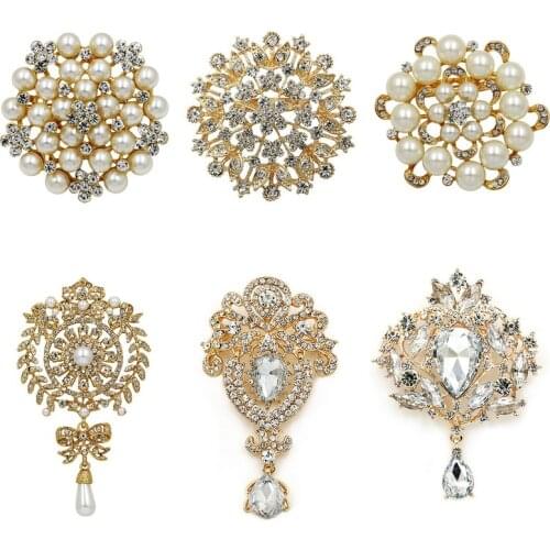 WEIMANJINGDIAN Lots of 6 PCS Mixed DIY Wedding Bouquets Decorative Large Size Crystal Brooch Pin Set Accessories Kits