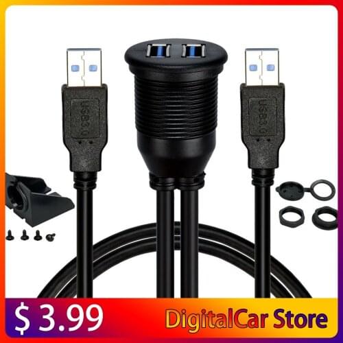 USB 2.0 Port Male to Female Extension Cable Waterproof Flush Mount Dual USB Dock Adapter Dashboard Pan Car Motorcycle
