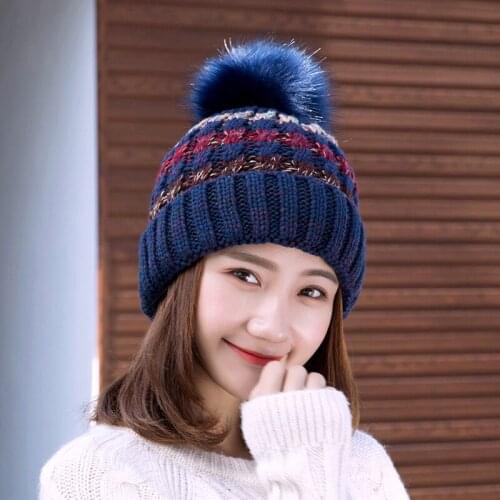 High Quality Fashion Winter Hat Skullies Beanies Winter Warm Hat Pompom Knitted Caps Female Outdoor Leisure Warm Cap Balaclava