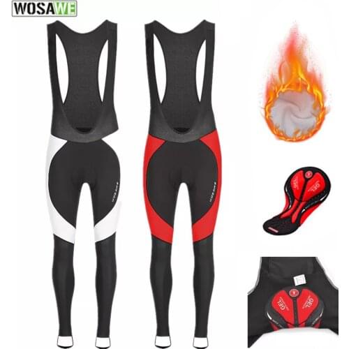 WOSAWE Winter Mens Cycling Bib Pants with 3D Gel Pad Road Bike MTB Racing Fleece Thermal Warm Windproof Anti-sweat Trousers