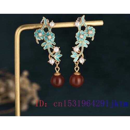 Red Jade Bead Ear Studs 925 Silver Women Fashion Jewelry Natural Gifts Gemstone Zircon Earrings Crystal Chalcedony Amulet