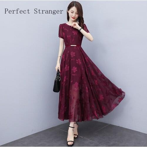 2020 Summer New Arrival Retro Hot Sale V Collar Flare Sleeve Women Lace Chiffon Long Dress