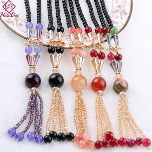 Korean Graceful Purple Crystal Beads Tassel Necklace Women Vintage Ethnic Strand Sweater Chain 2019 New Joker Cloth Accessories