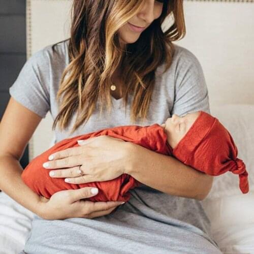 2 Pcs Baby Receiving Blanket Hat Set Sleepsack Swaddle Wrap Tail Knotted Beanies Headwrap Kit for Newborn Infant